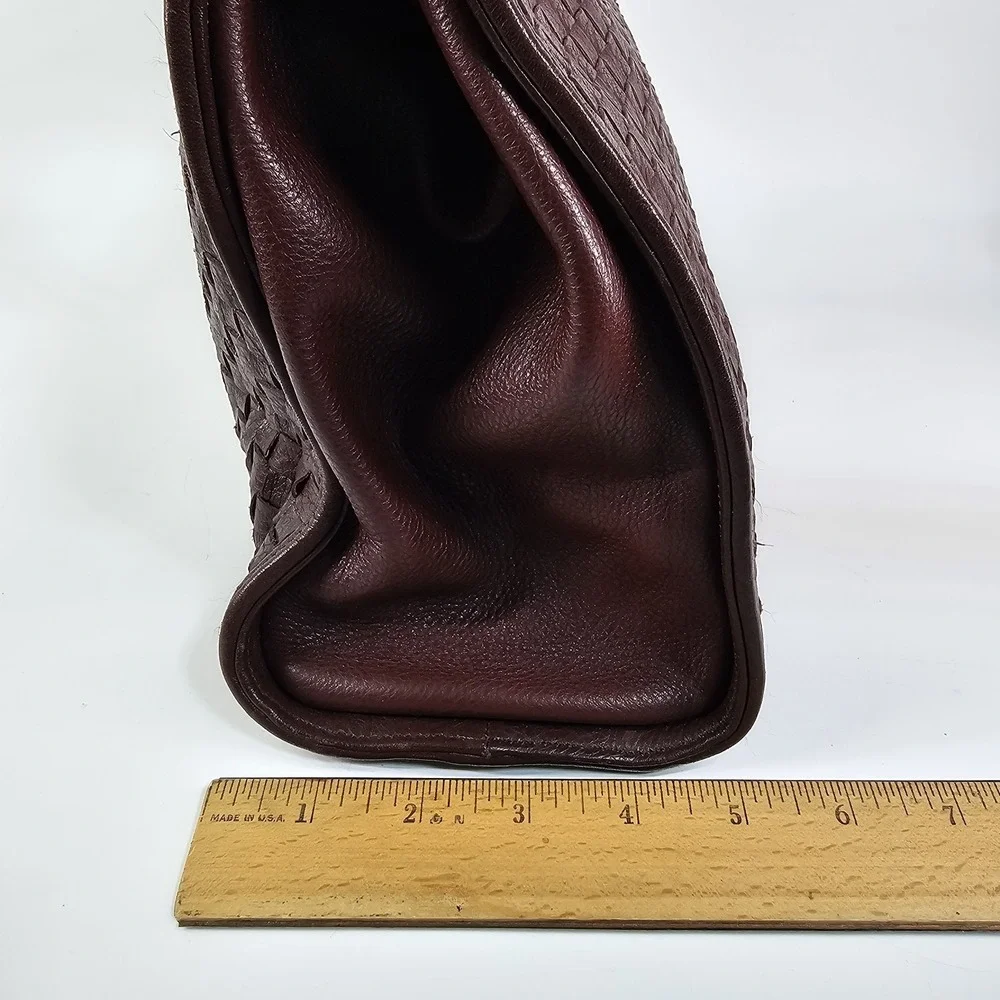 Vtg Monet Woven Leather Tote Shoulder Bag Intrecciato Burgundy Maroon Satchel